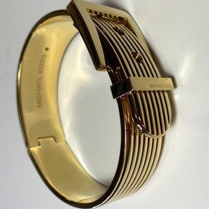 Michael Kors Textured Gold Tone Buckle Hinged Bangle Bracelet